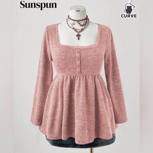 NWOT SHEIN Pink Knit Long Sleeve Peplum Top